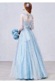 Tulle Scoop Floor Length Sleeveless A-line Dress with Sequins, Rhinestone