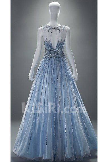 Tulle Scoop Floor Length Sleeveless A-line Dress with Sequins, Rhinestone