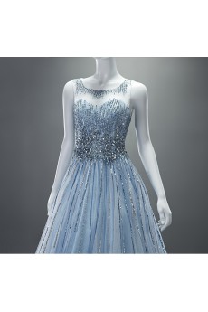 Tulle Scoop Floor Length Sleeveless A-line Dress with Sequins, Rhinestone