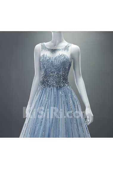 Tulle Scoop Floor Length Sleeveless A-line Dress with Sequins, Rhinestone