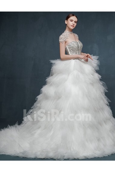 Tulle, Satin Sweetheart Sweep Train Sleeveless Ball Gown Dress with Rhinestone, Sequins