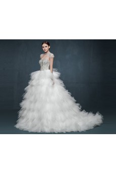 Tulle, Satin Sweetheart Sweep Train Sleeveless Ball Gown Dress with Rhinestone, Sequins