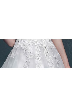 Tulle, Organza, Lace Scoop Sweep Train Sleeveless Ball Gown Dress with Embroidered, Rhinestone