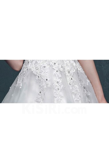 Tulle, Organza, Lace Scoop Sweep Train Sleeveless Ball Gown Dress with Embroidered, Rhinestone