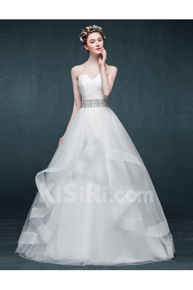 Tulle, Satin Sweetheart Floor Length Sleeveless Ball Gown Dress with Rhinestone, Sash