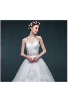 Tulle, Satin Sweetheart Floor Length Sleeveless Ball Gown Dress with Rhinestone, Sash