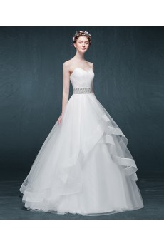 Tulle, Satin Sweetheart Floor Length Sleeveless Ball Gown Dress with Rhinestone, Sash