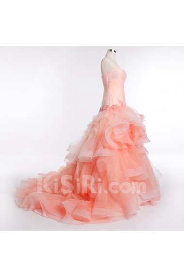 Tulle, Satin Sweetheart Chapel Train Sleeveless Mermaid Dress with Rhinestone