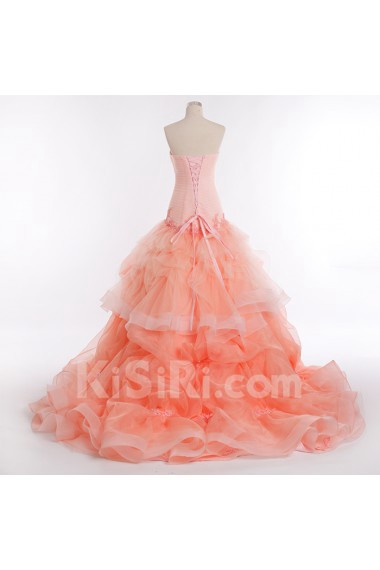 Tulle, Satin Sweetheart Chapel Train Sleeveless Mermaid Dress with Rhinestone