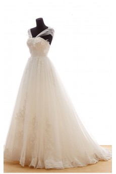 Lace, Tulle Strapless Sweep Train Sleeveless A-line Dress with Handmade Flowers