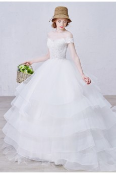 Lace, Net Off-the-Shoulder Chapel Train Ball Gown Dress with Sequins