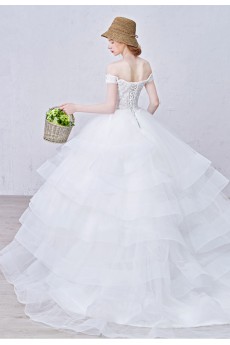 Lace, Net Off-the-Shoulder Chapel Train Ball Gown Dress with Sequins