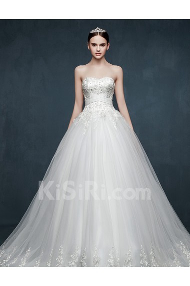 Tulle, Lace, Satin Sweetheart Chapel Train Sleeveless A-line Dress with Beads