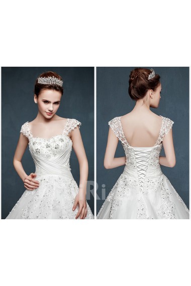 Tulle, Lace, Satin Off-the-Shoulder Chapel Train A-line Dress with Sequins, Applique