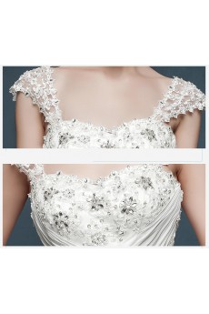 Tulle, Lace, Satin Off-the-Shoulder Chapel Train A-line Dress with Sequins, Applique