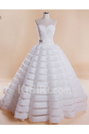 Tulle, Satin Sweetheart Cathedral Train Sleeveless Ball Gown Dress with Bow, Rhinestone