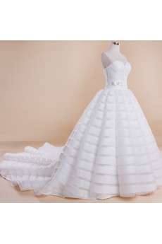 Tulle, Satin Sweetheart Cathedral Train Sleeveless Ball Gown Dress with Bow, Rhinestone