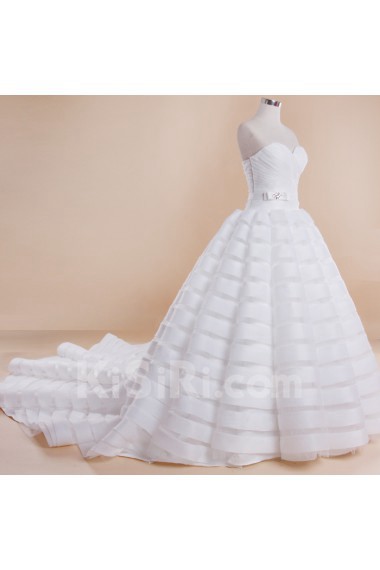 Tulle, Satin Sweetheart Cathedral Train Sleeveless Ball Gown Dress with Bow, Rhinestone