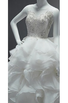 Lace, Organza Scoop Cathedral Train Sleeveless Ball Gown Dress with Rhinestone