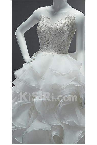 Lace, Organza Scoop Cathedral Train Sleeveless Ball Gown Dress with Rhinestone