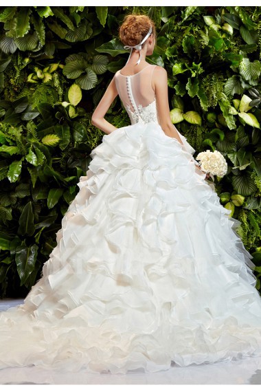 Lace, Organza Scoop Cathedral Train Sleeveless Ball Gown Dress with Rhinestone