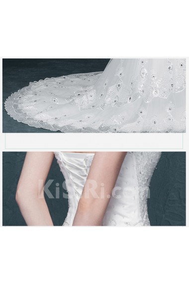 Tulle, Lace Sweetheart Chapel Train Sleeveless Ball Gown Dress with Rhinestone