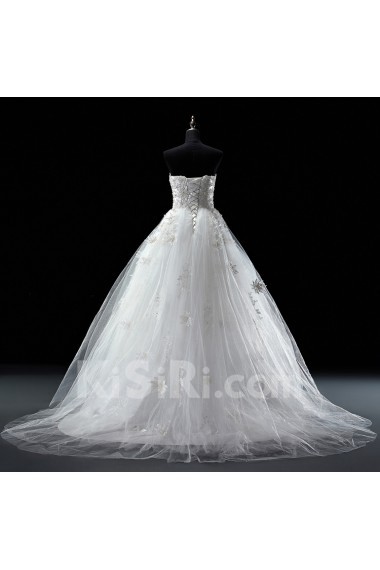 Lace, Tulle Sweetheart Sweep Train Sleeveless Ball Gown Dress with Pearl, Applique