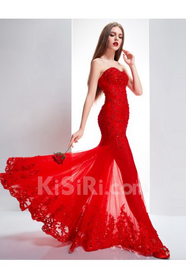 Lace, Tulle Sweetheart Floor Length Sleeveless Mermaid Dress with Bead, Rhinestone