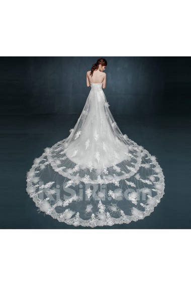 Tulle, Lace, Satin Sweetheart Cathedral Train Sleeveless A-line Dress with Rhinestone