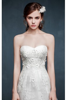 Tulle, Lace, Satin Sweetheart Cathedral Train Sleeveless A-line Dress with Rhinestone