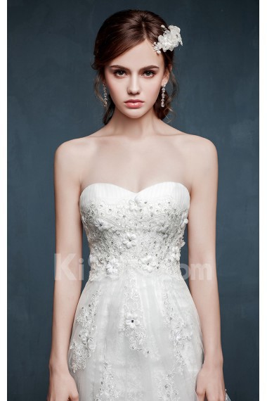 Tulle, Lace, Satin Sweetheart Cathedral Train Sleeveless A-line Dress with Rhinestone