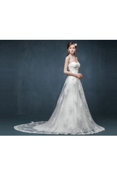 Tulle, Lace, Satin Sweetheart Cathedral Train Sleeveless A-line Dress with Rhinestone