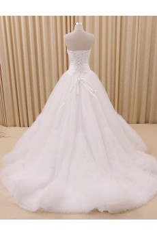 Tulle, Satin Sweetheart Chapel Train Sleeveless Ball Gown Dress with Feather