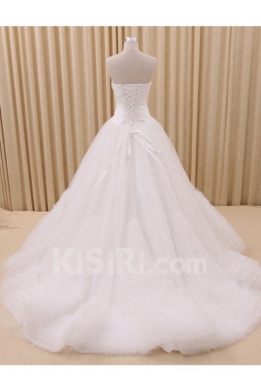 Tulle, Satin Sweetheart Chapel Train Sleeveless Ball Gown Dress with Feather