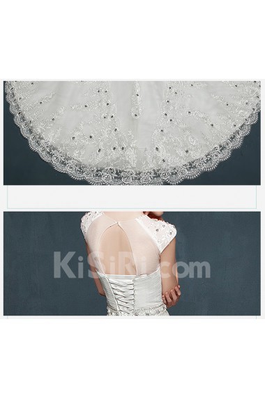 Tulle, Lace, Satin Jewel Cathedral Train Cap Sleeve Ball Gown Dress with Rhinestone, Sash