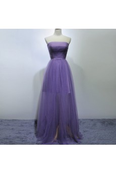 Tulle Floor Length Strapless Sleeveless A-line Dress