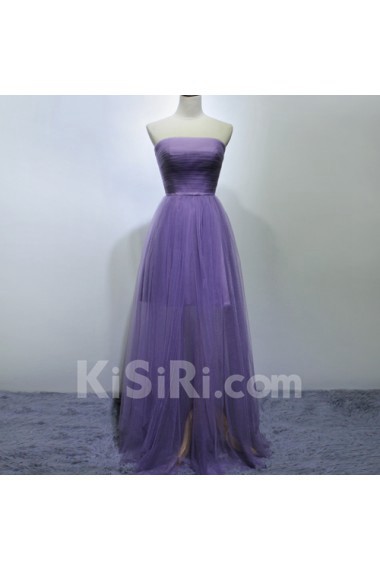 Tulle Floor Length Strapless Sleeveless A-line Dress