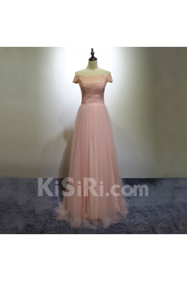 Tulle Floor Length Off-the-Shoulder A-line Dress with Ruched