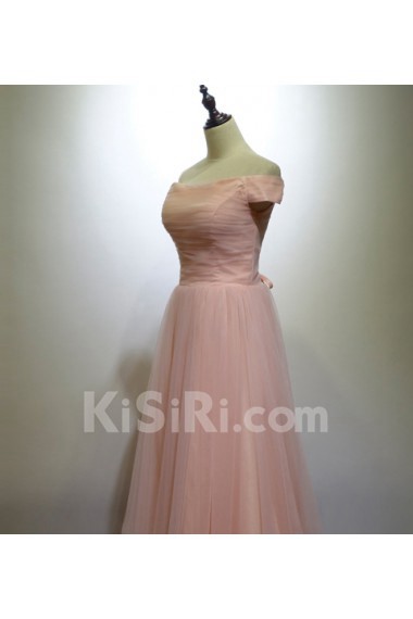 Tulle Floor Length Off-the-Shoulder A-line Dress with Ruched