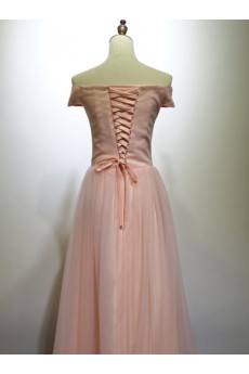 Tulle Floor Length Off-the-Shoulder A-line Dress with Ruched