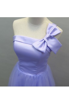 Tulle, Satin Short/Minin One-shoulder Sleeveless A-line Dress with Bow