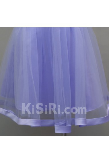 Tulle, Satin Short/Minin One-shoulder Sleeveless A-line Dress with Bow