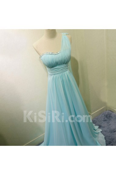 Chiffon Floor Length One-shoulder Sleeveless A-line Dress with Rhinestone