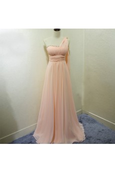 Chiffon Floor Length One-shoulder Sleeveless A-line Dress with Rhinestone