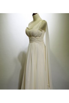 Chiffon Floor Length One-shoulder Sleeveless A-line Dress with Rhinestone