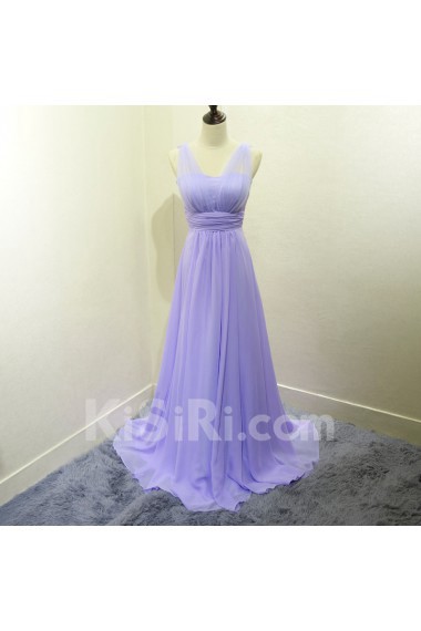 Chiffon Floor Length V-neck Sleeveless A-line Dress with Ruched