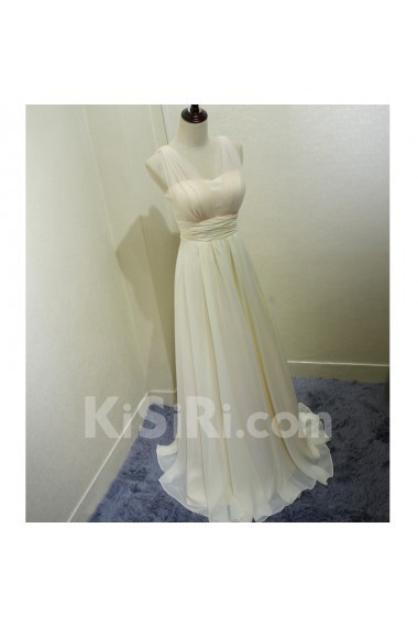 Chiffon Floor Length V-neck Sleeveless A-line Dress with Ruched