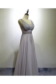 Chiffon Floor Length V-neck Sleeveless A-line Dress with Ruched