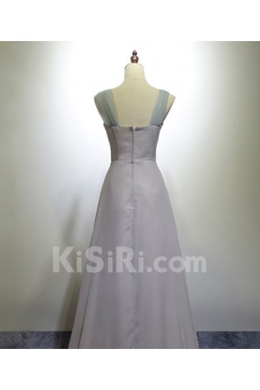 Chiffon Floor Length V-neck Sleeveless A-line Dress with Ruched