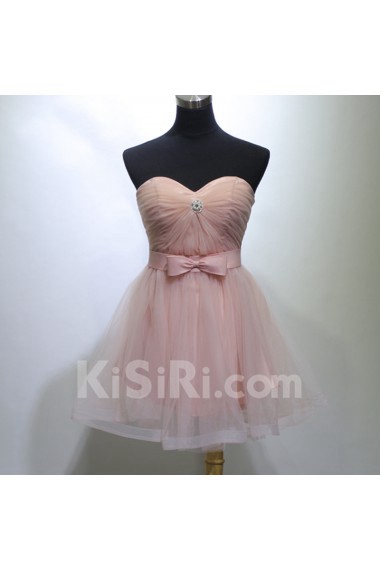 Tulle, Satin Short/Minin Sweetheart Sleeveless A-line Dress with Bow